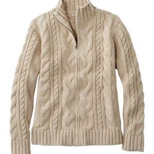 LL.bean women’s full zip cable sweater. Size small, tan, like new.